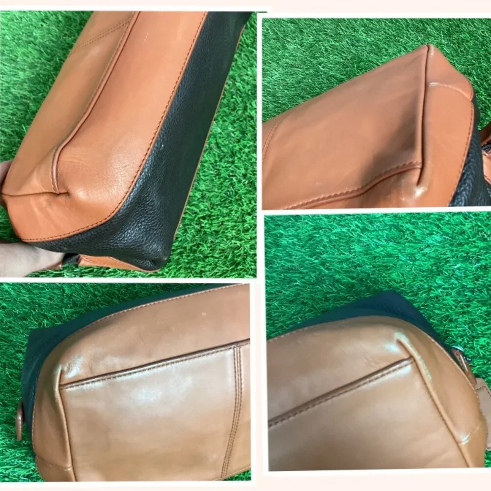 Coach Black & Dark Tan Leather Toiletry Bag Case